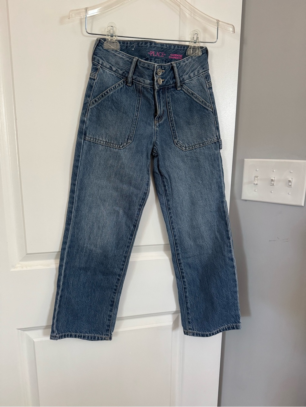The Children's Place Girls' Mid Wash Blue Straight-Leg Carpenter Jeans size 6x/7